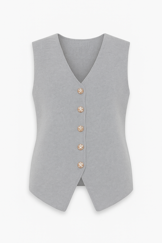 Noelle Gold Flower Button Knitted Waistcoat