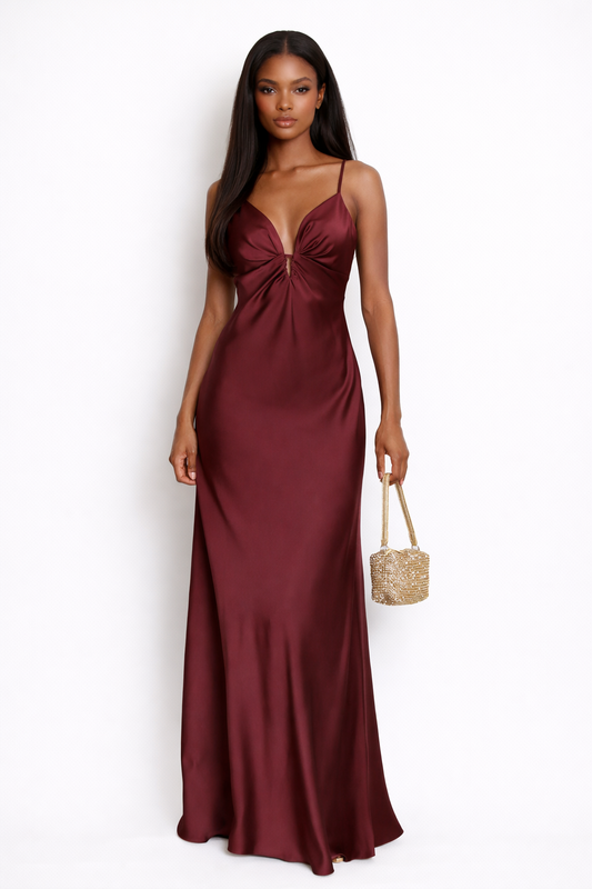 Riviera Satin Plunge Neck Maxi Dress