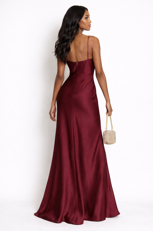 Riviera Satin Plunge Neck Maxi Dress