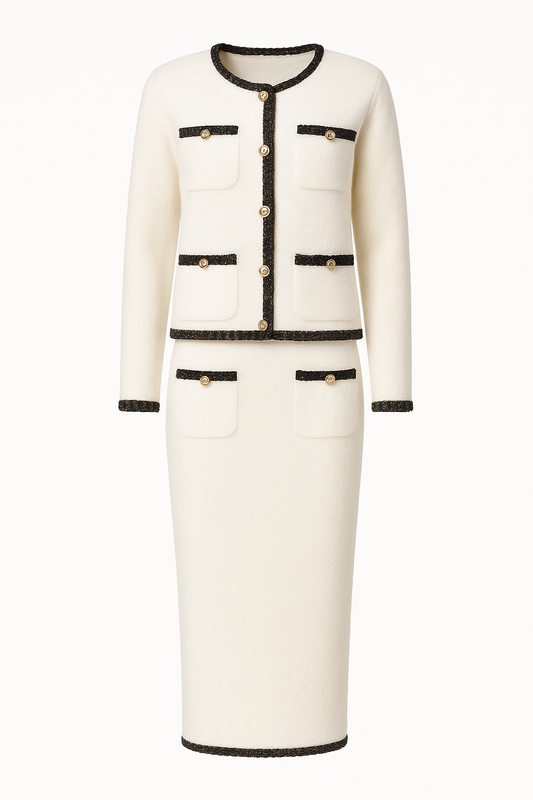 Mira Contrast Knit Cardigan & Skirt Set