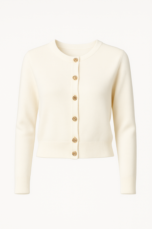 Alba Gold Brooch Button Knit Cardigan