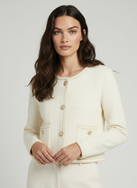 Chloé Pearl Button Check Knit Cardigan