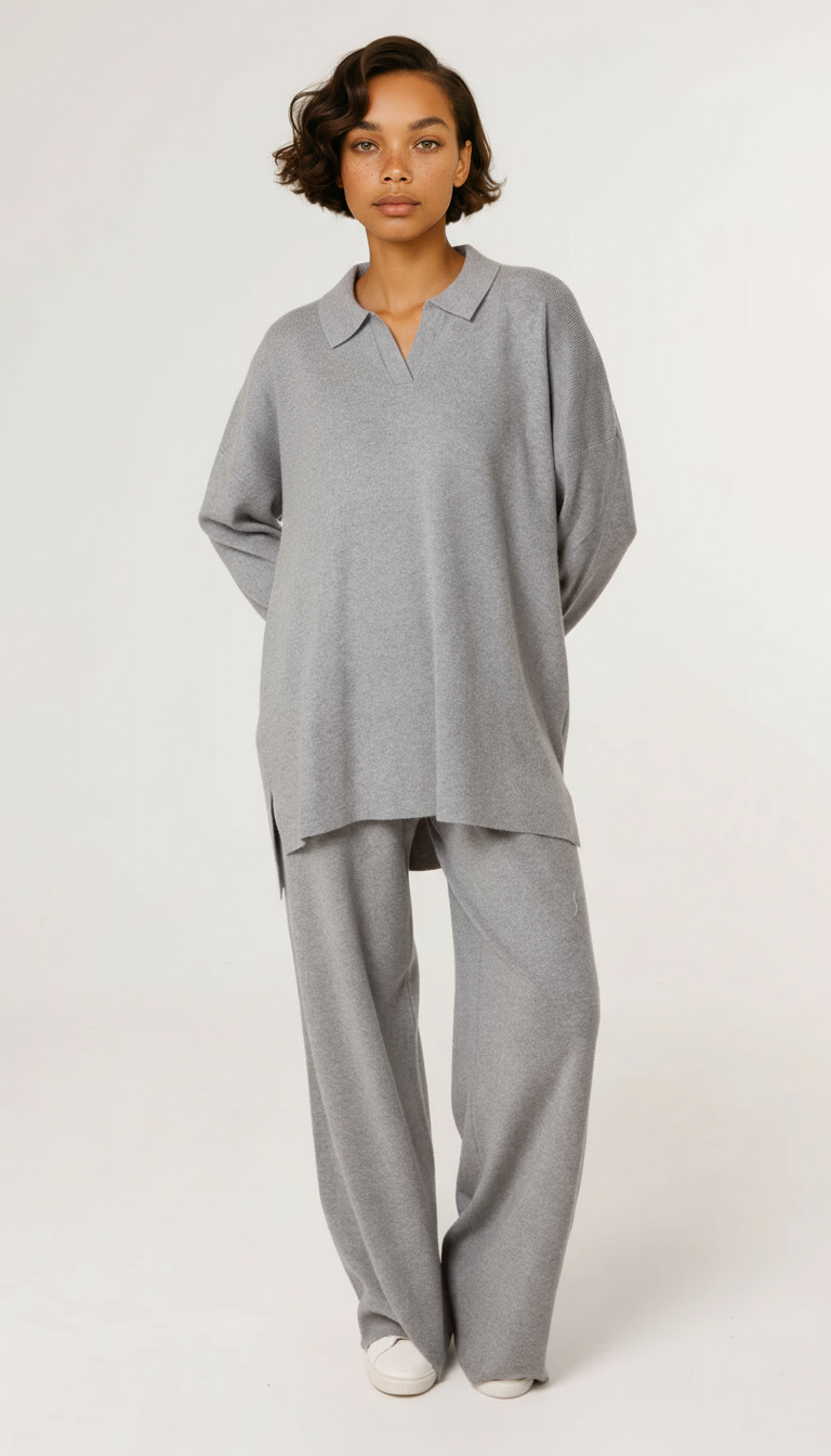 Rhea Open Collar Jumper & Trouser Knitted Set