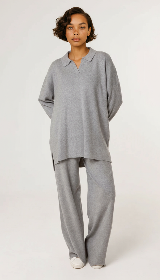 Rhea Open Collar Jumper & Trouser Knitted Set