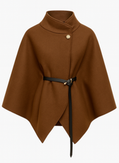 Francesca Gold Button High Neck Belted Cape