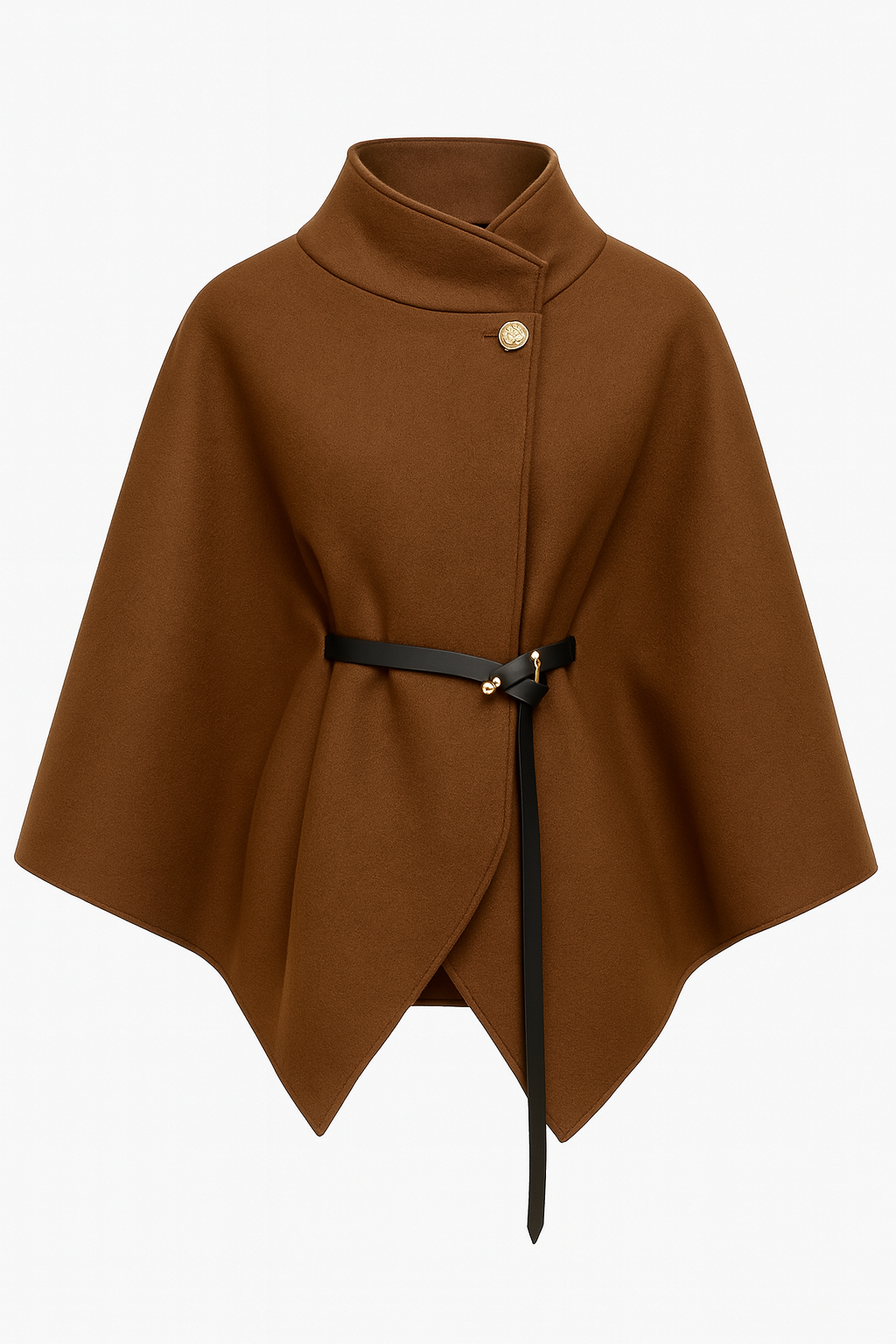 Francesca Gold Button High Neck Belted Cape