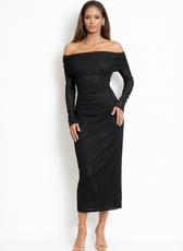 Santorini Embellished Mesh Bardot Midi Dress