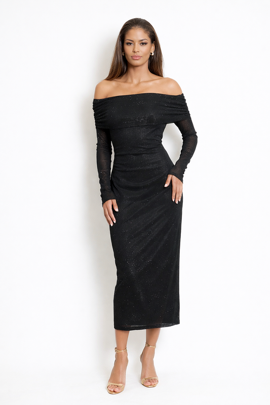 Santorini Embellished Mesh Bardot Midi Dress