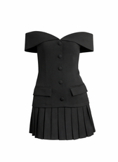 Paris Luxe Tailored Bardot Button Front Mini Dress