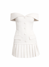 Paris Luxe Tailored Bardot Button Front Mini Dress