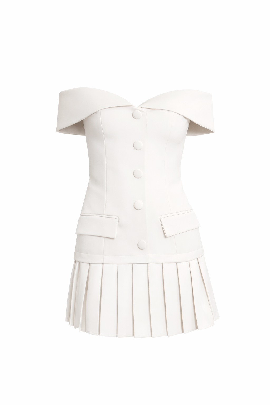 Paris Luxe Tailored Bardot Button Front Mini Dress