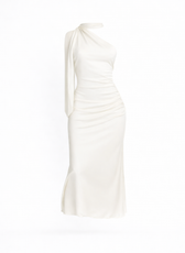 Ibiza Ruched Satin Midi Dress With Neck Tie