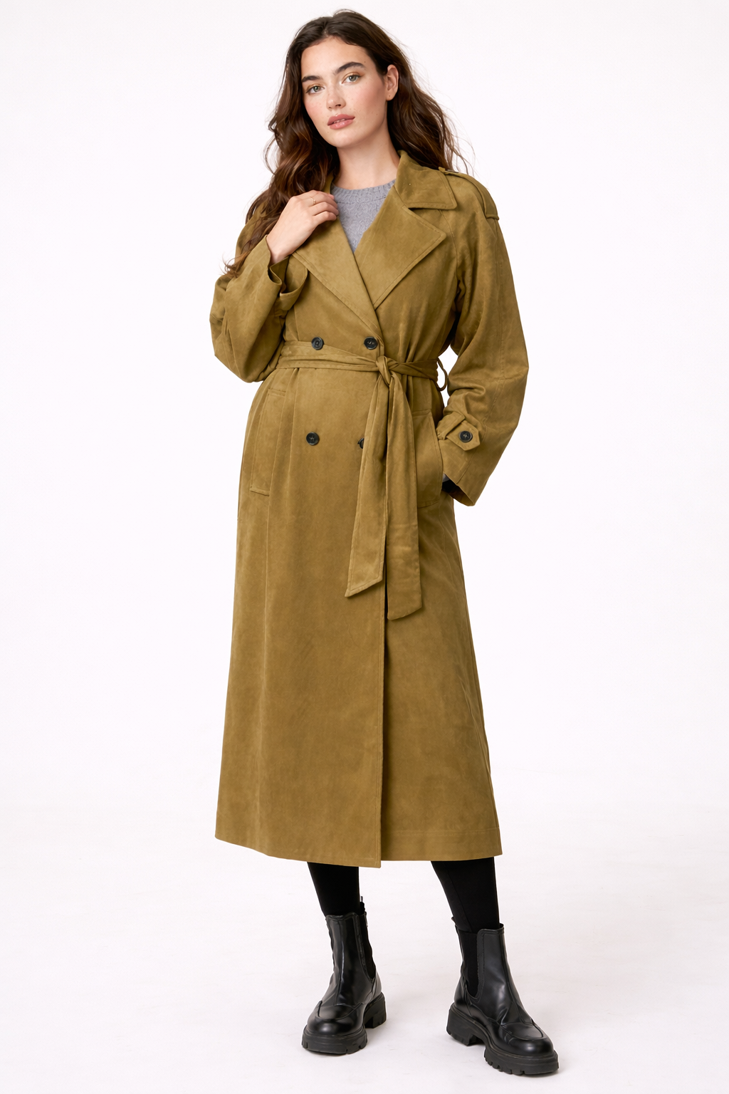 Roma Suede-Like Trench Coat