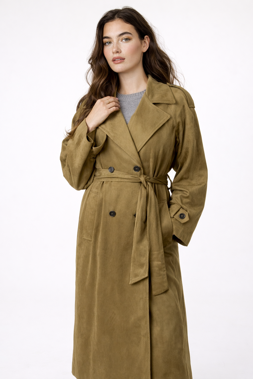 Roma Suede-Like Trench Coat