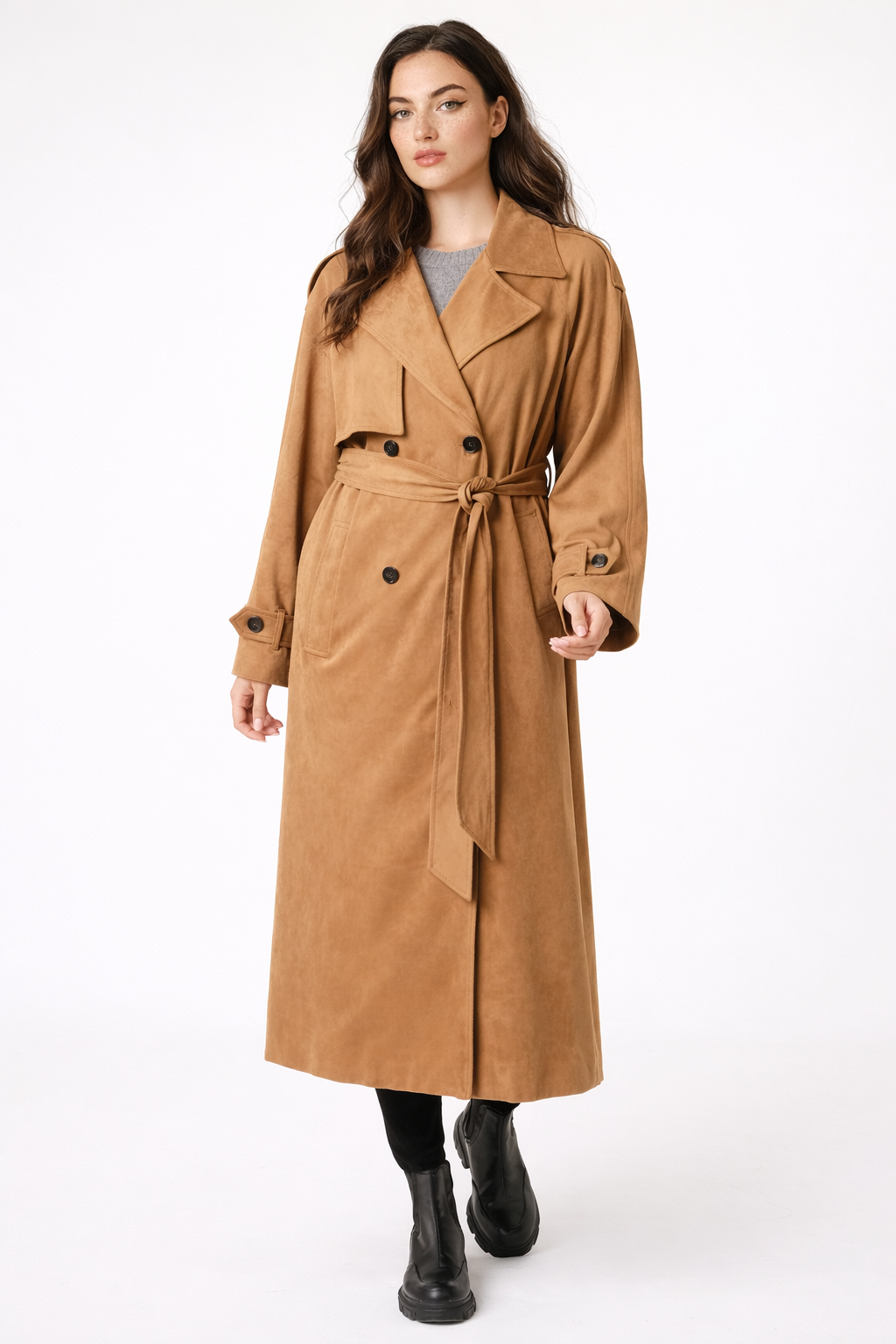 Roma Suede-Like Trench Coat