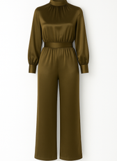 Tie Back High Neck Satin Jumpsuit