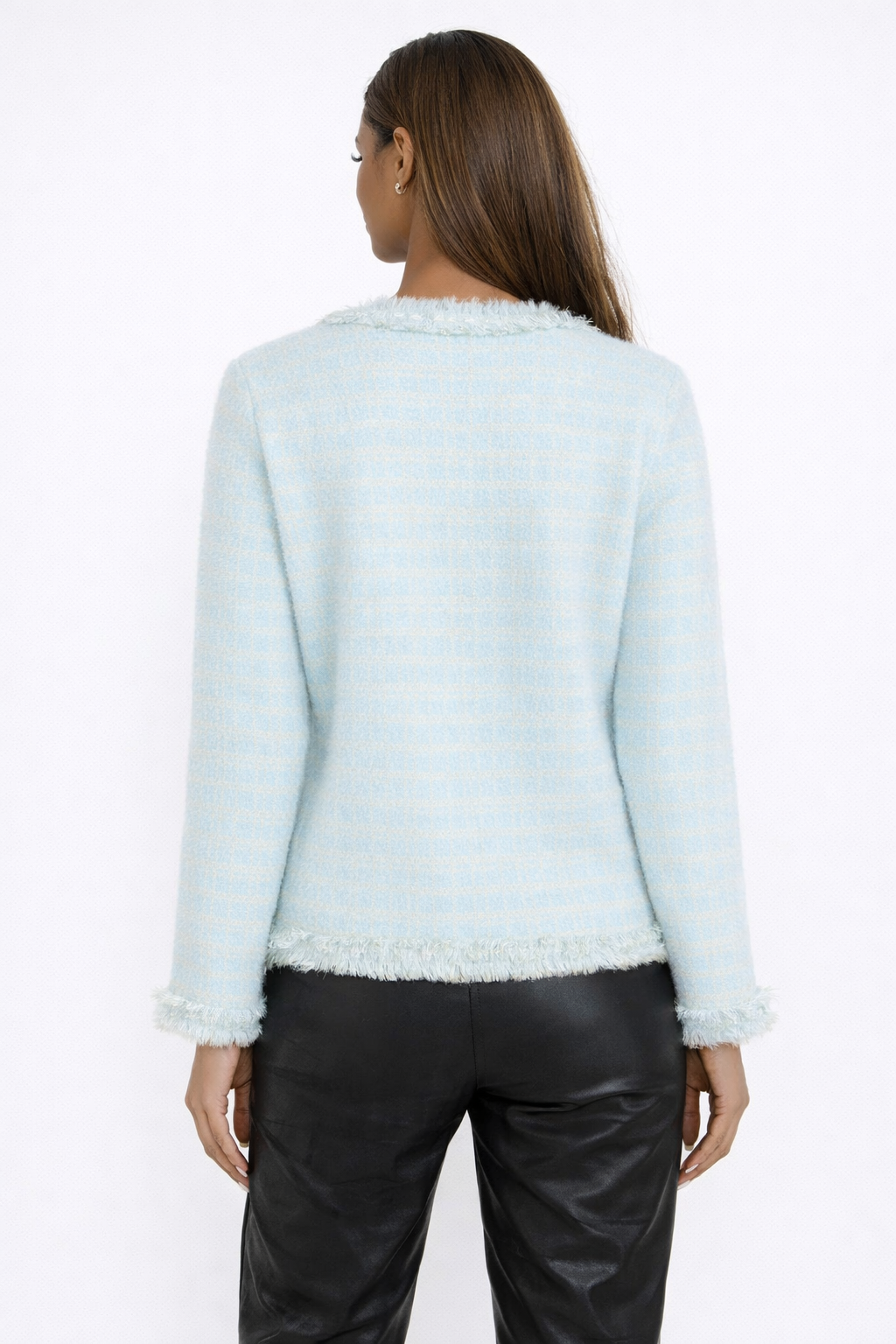 Monaco Pearl Button Check Knit Cardigan