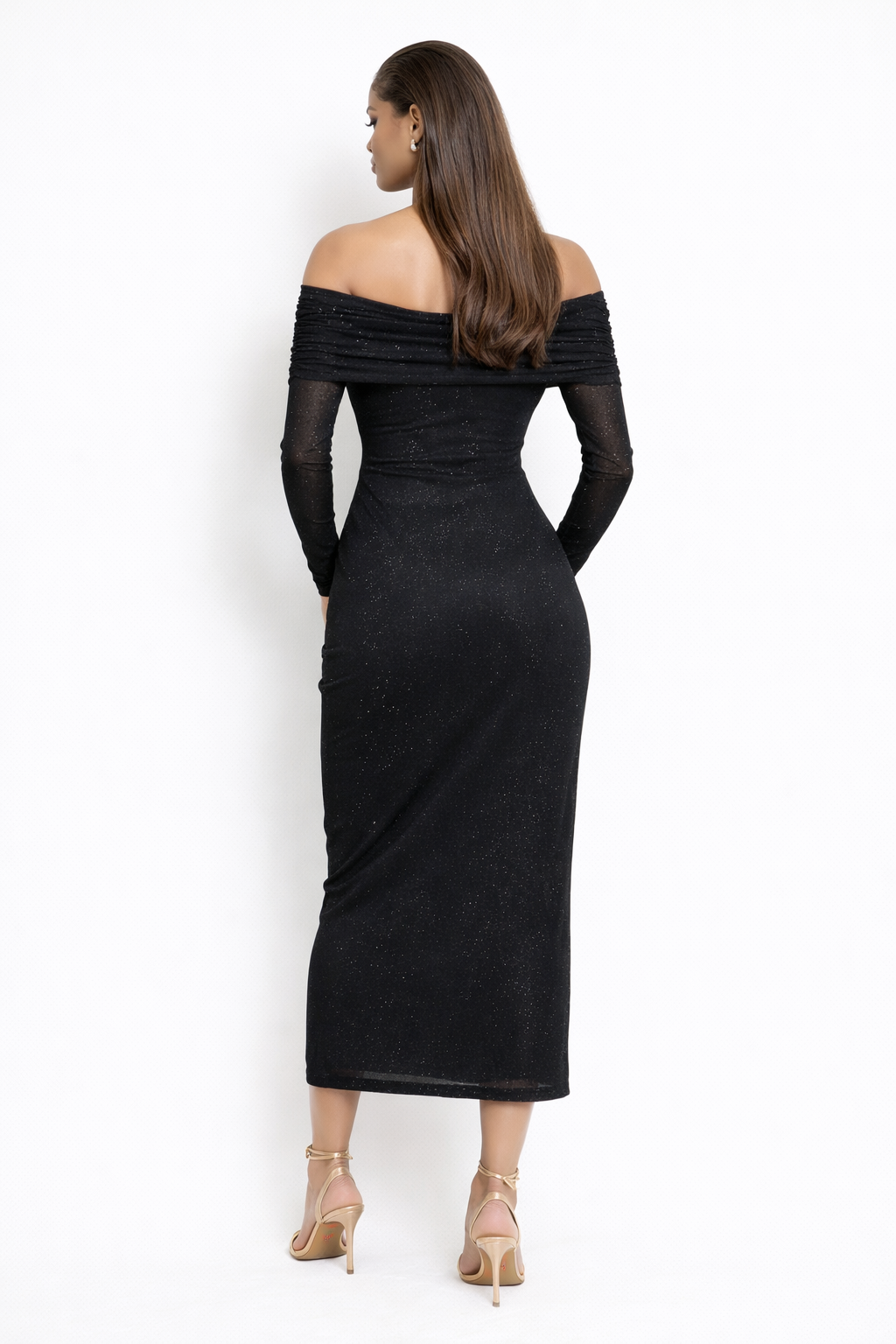 Santorini Embellished Mesh Bardot Midi Dress