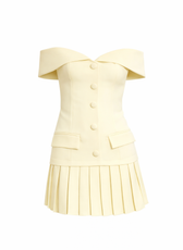 Paris Luxe Tailored Bardot Button Front Mini Dress