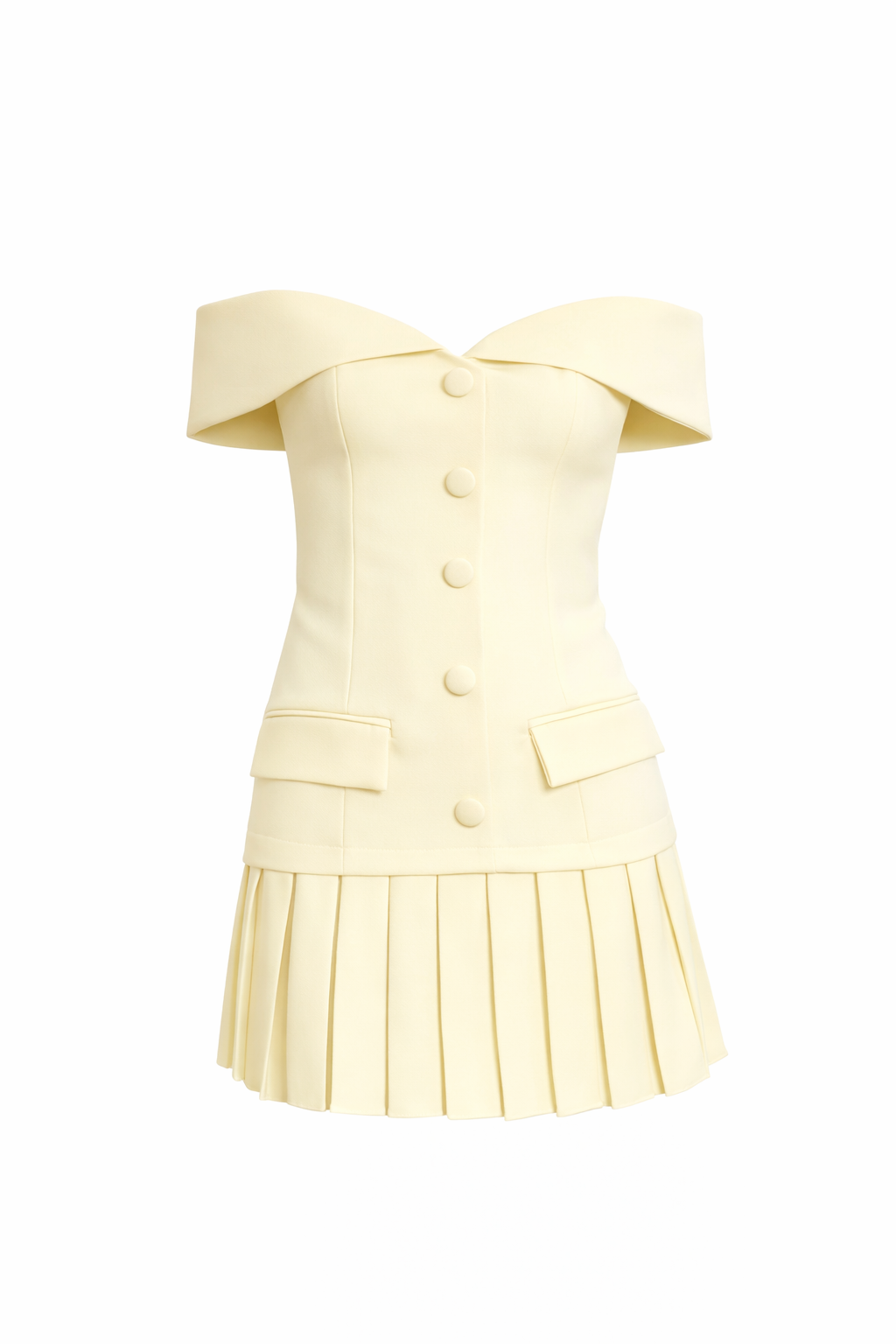 Paris Luxe Tailored Bardot Button Front Mini Dress