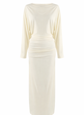 Geneva Long Sleeve Ruched Draped Midi Dress