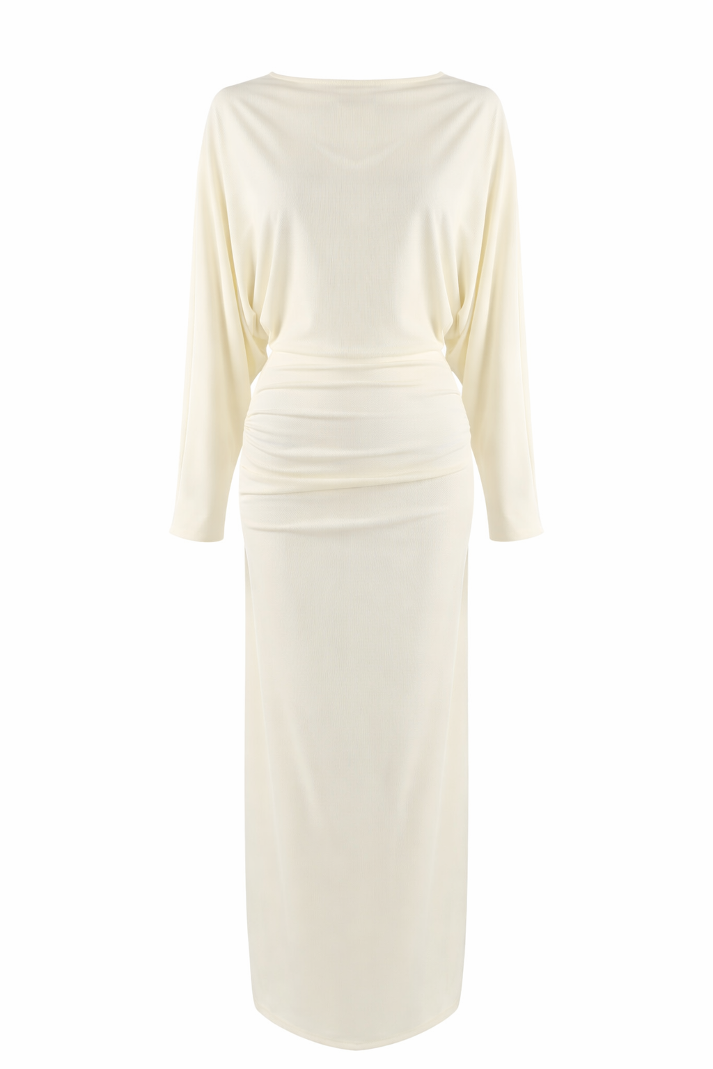 Geneva Long Sleeve Ruched Draped Midi Dress