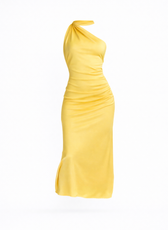 Ibiza Ruched Satin Midi Dress With Neck Tie