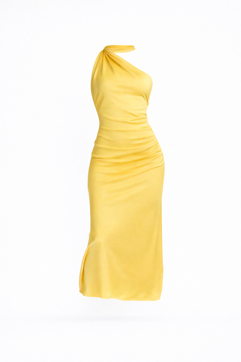 Ibiza Ruched Satin Midi Dress With Neck Tie