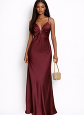 Riviera Satin Plunge Neck Maxi Dress