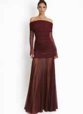 Versailles Mesh Hem Bardot Maxi Dress