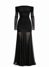 Versailles Mesh Hem Bardot Maxi Dress