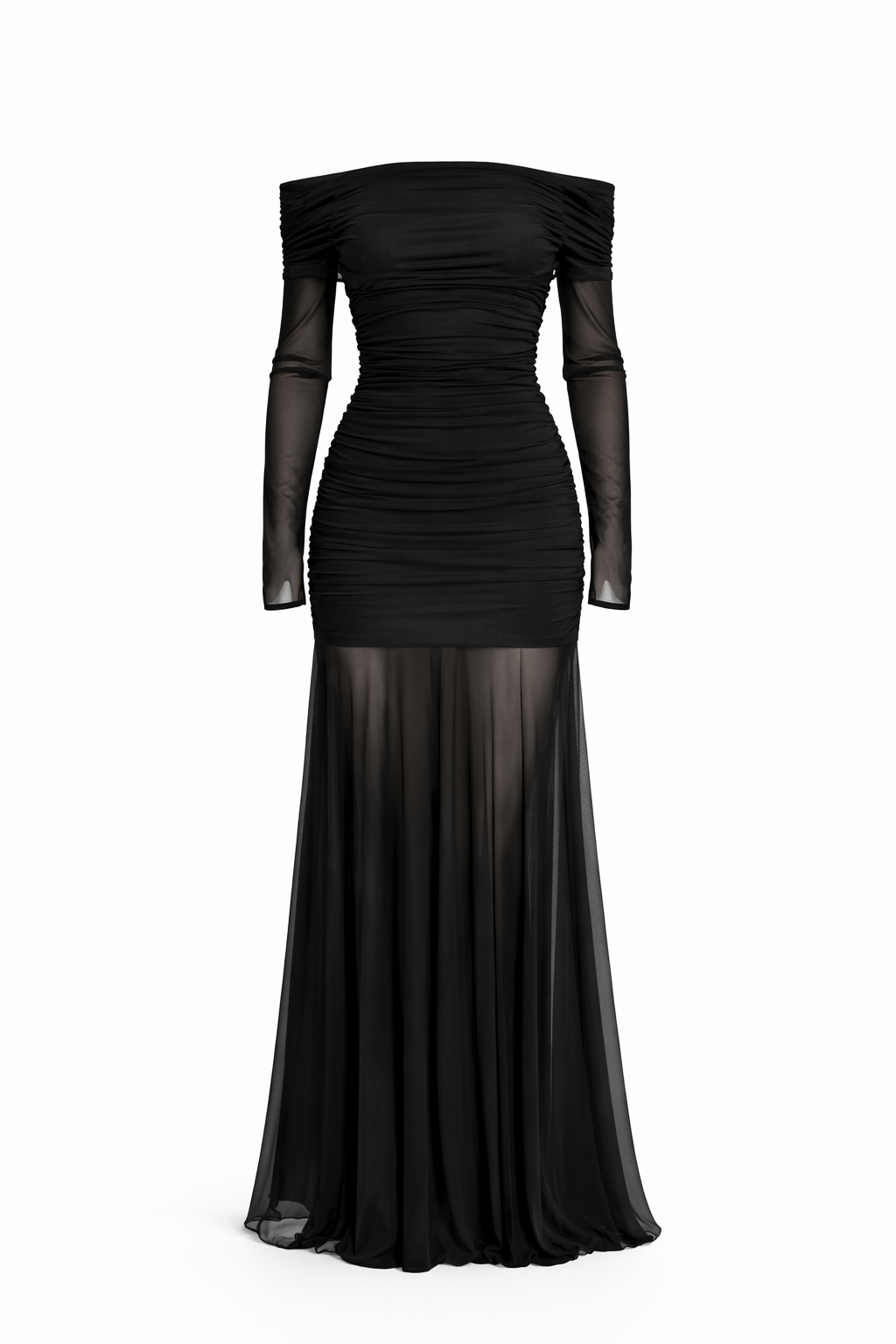 Versailles Mesh Hem Bardot Maxi Dress