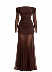 Versailles Mesh Hem Bardot Maxi Dress