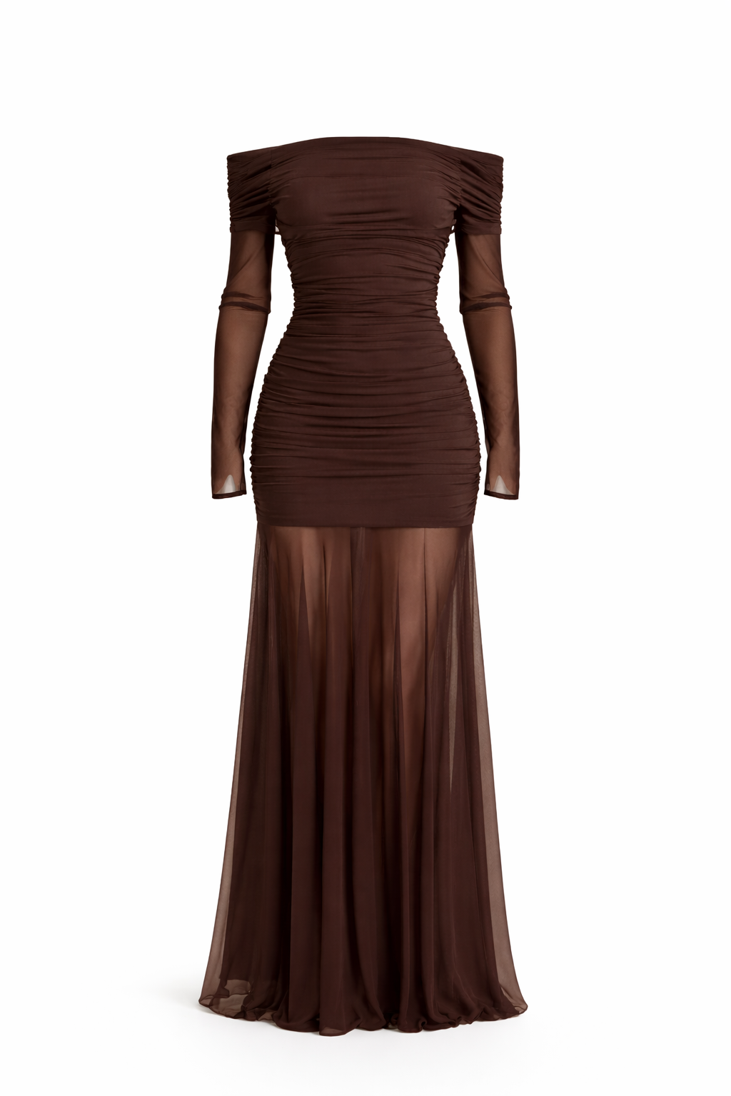 Versailles Mesh Hem Bardot Maxi Dress