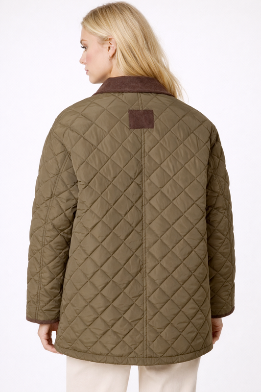 Zurich Diamond Quilted Contrast Square Coat