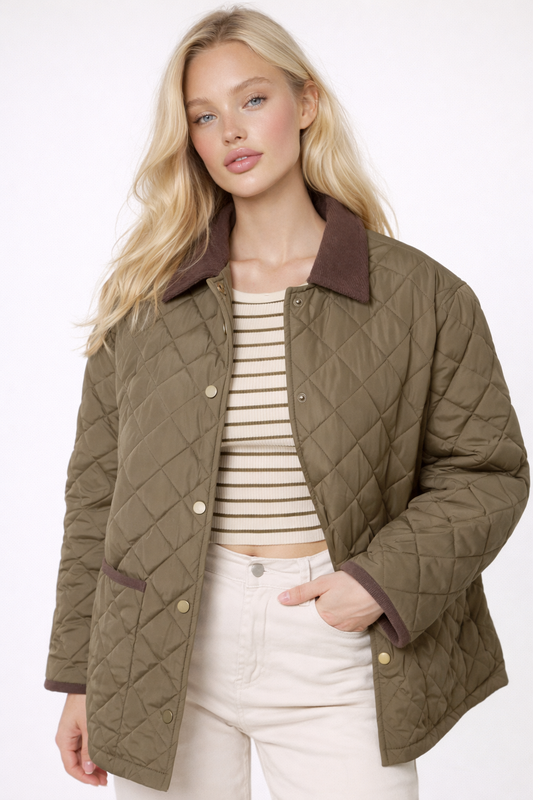 Zurich Diamond Quilted Contrast Square Coat