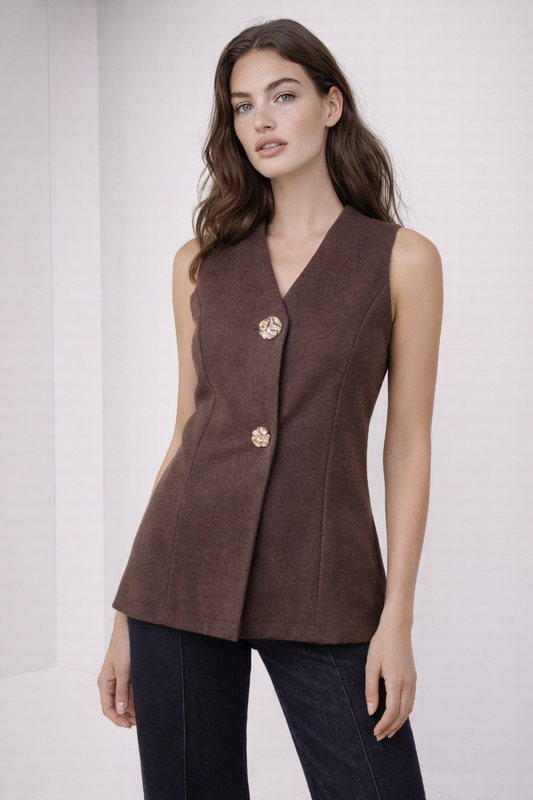 Florence Gold Button Wool-Like Waistcoat