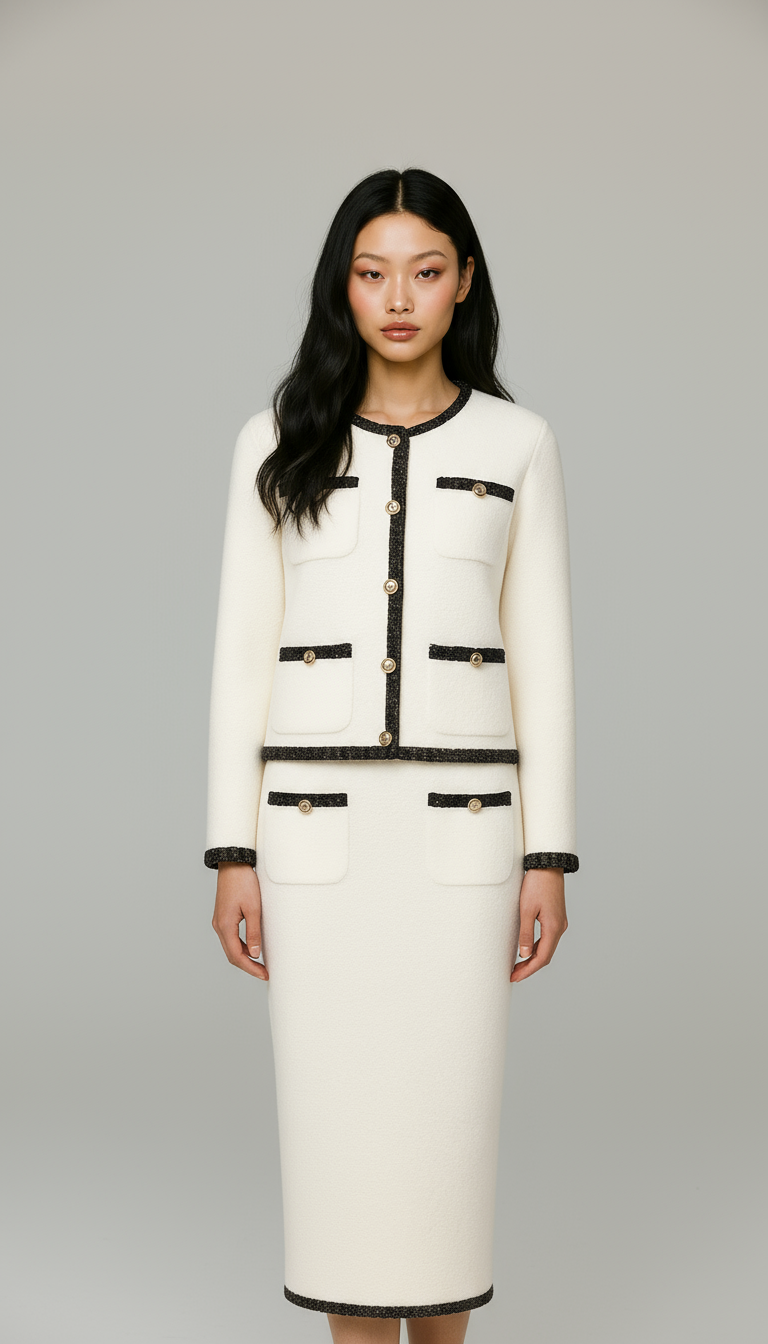 Mira Contrast Knit Cardigan & Skirt Set