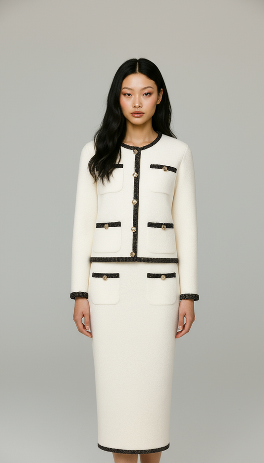 Mira Contrast Knit Cardigan & Skirt Set