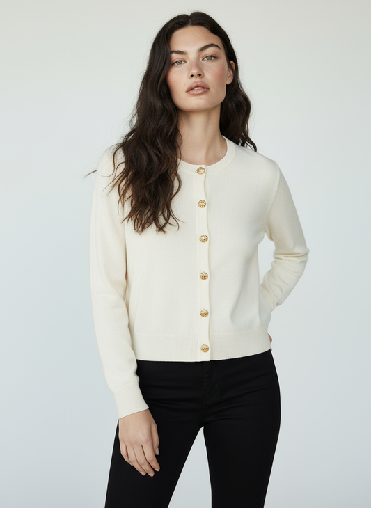 Alba Gold Brooch Button Knit Cardigan