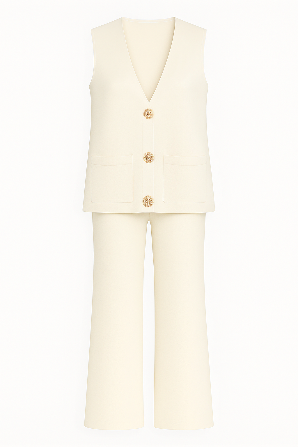 Mila Gold Button Vest & Trouser Knit Set