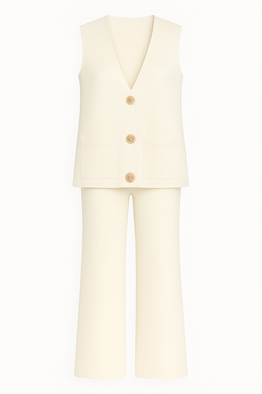 Mila Gold Button Vest & Trouser Knit Set