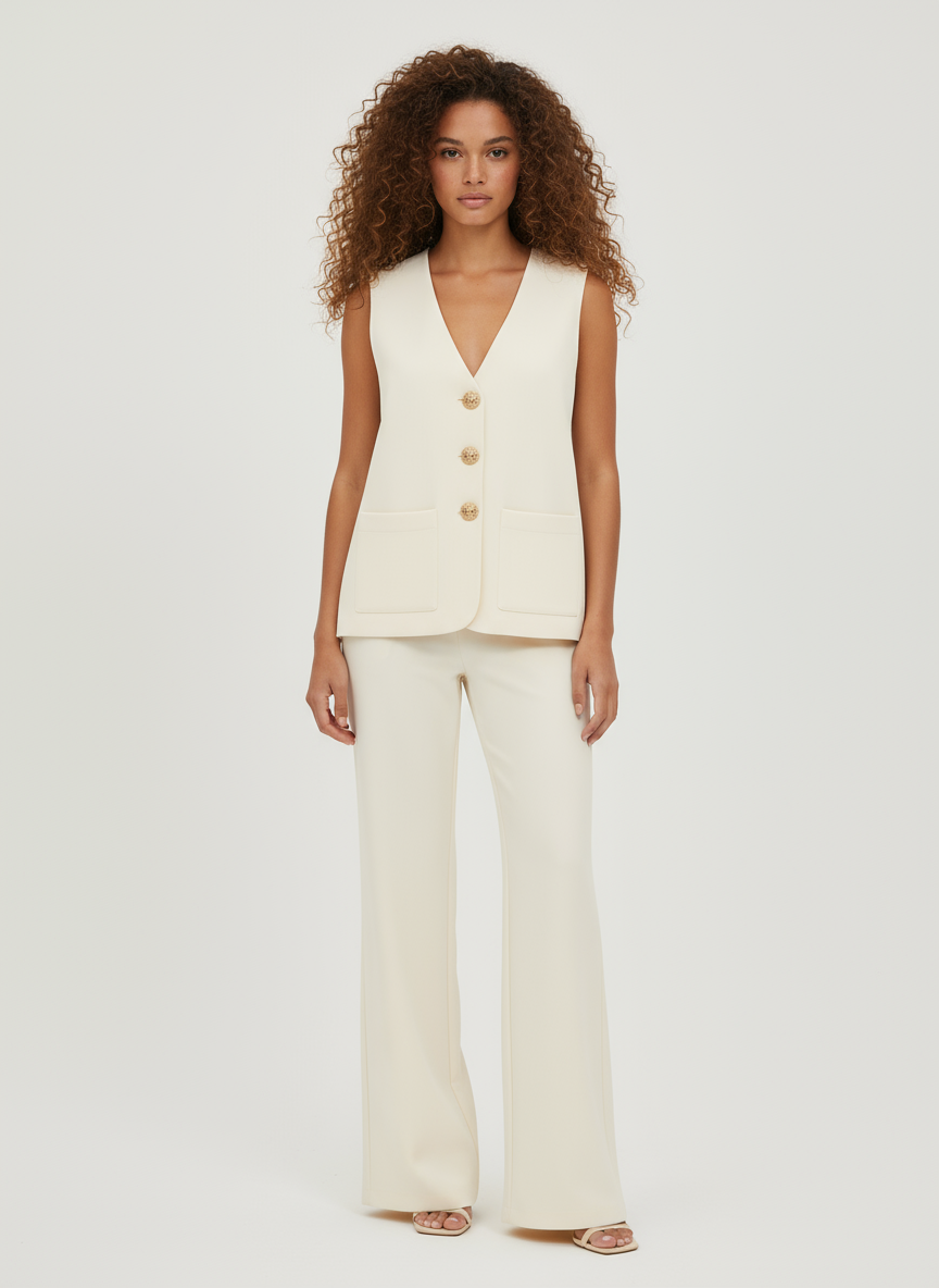 Mila Gold Button Vest & Trouser Knit Set