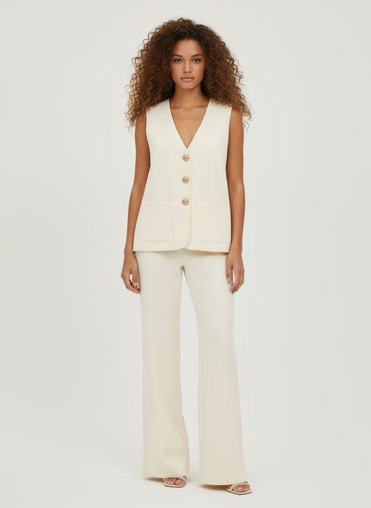 Mila Gold Button Vest & Trouser Knit Set