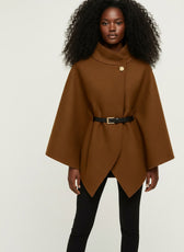Francesca Gold Button High Neck Belted Cape