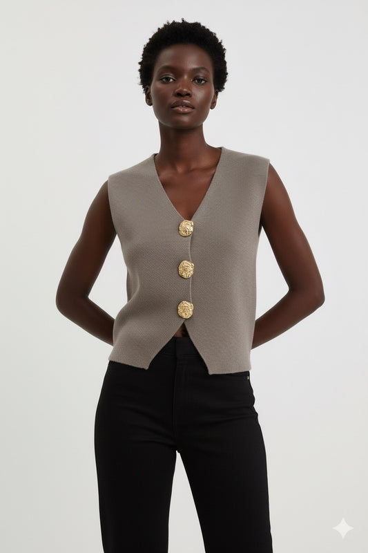 Valentina Gold Brooch Knitted Waistcoat