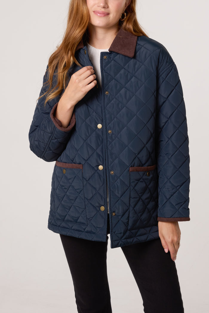 Zurich Diamond Quilted Contrast Square Coat