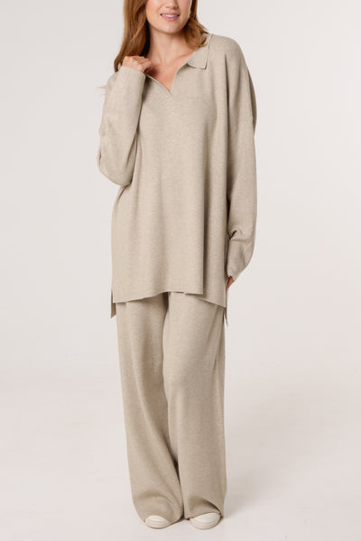 Rhea Open Collar Jumper & Trouser Knitted Set