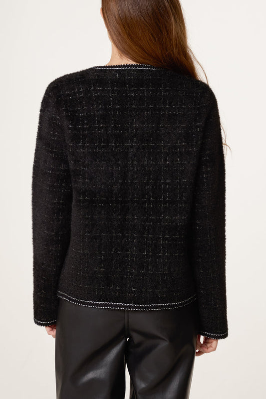 Vienna Pearl Button Check Knit Cardigan