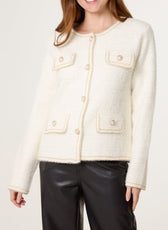 Vienna Pearl Button Check Knit Cardigan